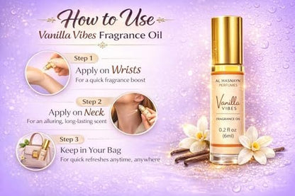 AL HASNAYN Vanilla Vibes Duftöl Roll-On Parfüm 6 ml – Alkoholfrei, Lang anhaltend, Geschenk für Damen und Herren