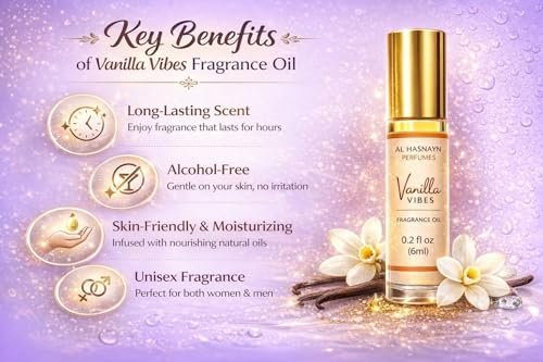 AL HASNAYN Vanilla Vibes Duftöl Roll-On Parfüm 6 ml – Alkoholfrei, Lang anhaltend, Geschenk für Damen und Herren
