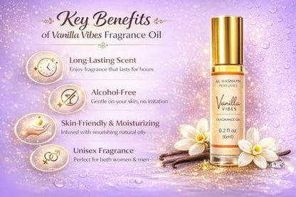 AL HASNAYN Vanilla Vibes Duftöl Roll-On Parfüm 6 ml – Alkoholfrei, Lang anhaltend, Geschenk für Damen und Herren