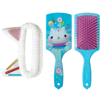 LUV HER Kinderhaarbürste & Spa-Stirnband-Set für Mädchen – mit Gabby's Dollhouse Figur Cakey – Pflegeset zum Entwirren, Stylen & zur Hautpflege – weich & dehnbar, Einheitsgröße, ab 3 Jahren