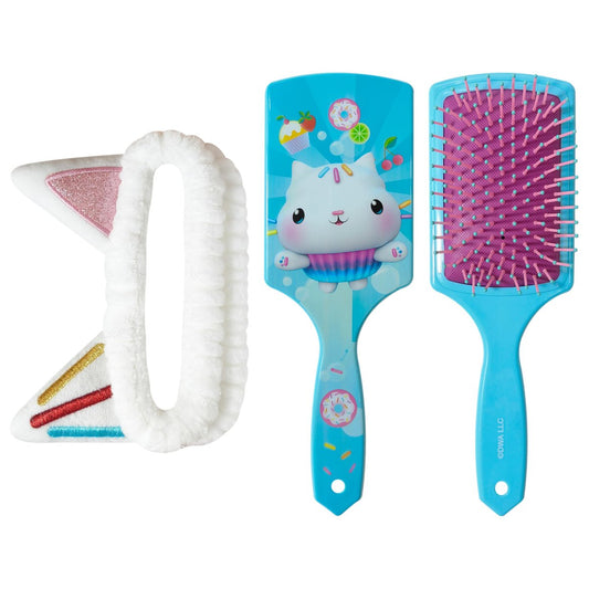 LUV HER Kinderhaarbürste & Spa-Stirnband-Set für Mädchen – mit Gabby's Dollhouse Figur Cakey – Pflegeset zum Entwirren, Stylen & zur Hautpflege – weich & dehnbar, Einheitsgröße, ab 3 Jahren