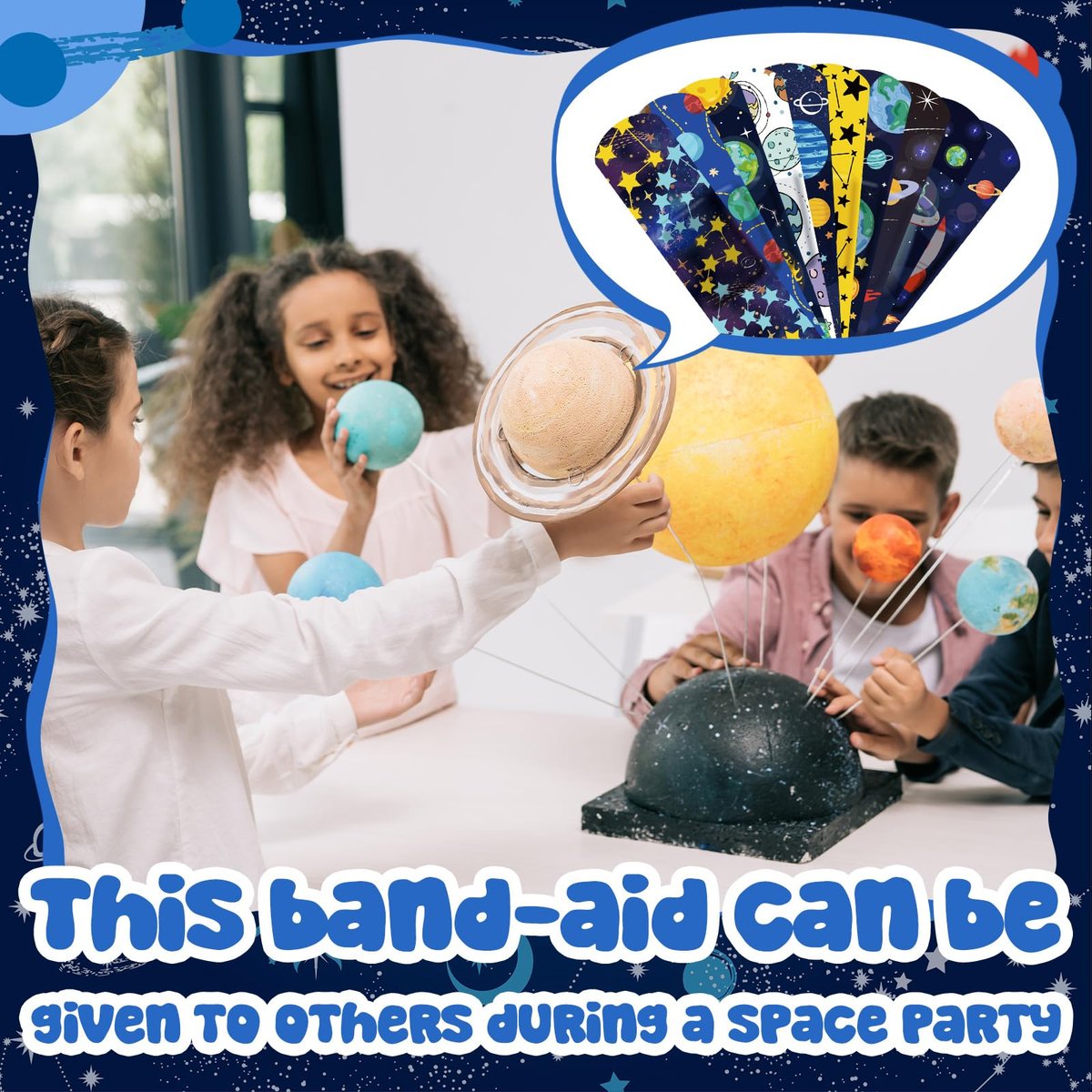 Threlaco 100 Stück Leuchtende Pflaster für Kinder – Niedliche, Atmungsaktive, Wasserdichte Neon-Pflaster für Jungen, Mädchen, Kleinkinder – Selbstklebend und Flexibel für Schnitte, Schrammen, Wunden (Weltraum)