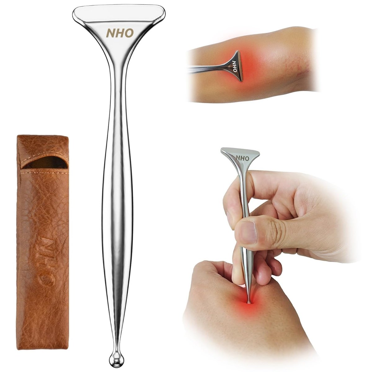 NHO 2-in-1 Akupunkturstift & Faszienblaster – Edelstahl Gua Sha Schaber & Akupressur Massagegerät für Muskel-, Nacken-, Gesichts- und Plantarfasziitis-Schmerzlinderung