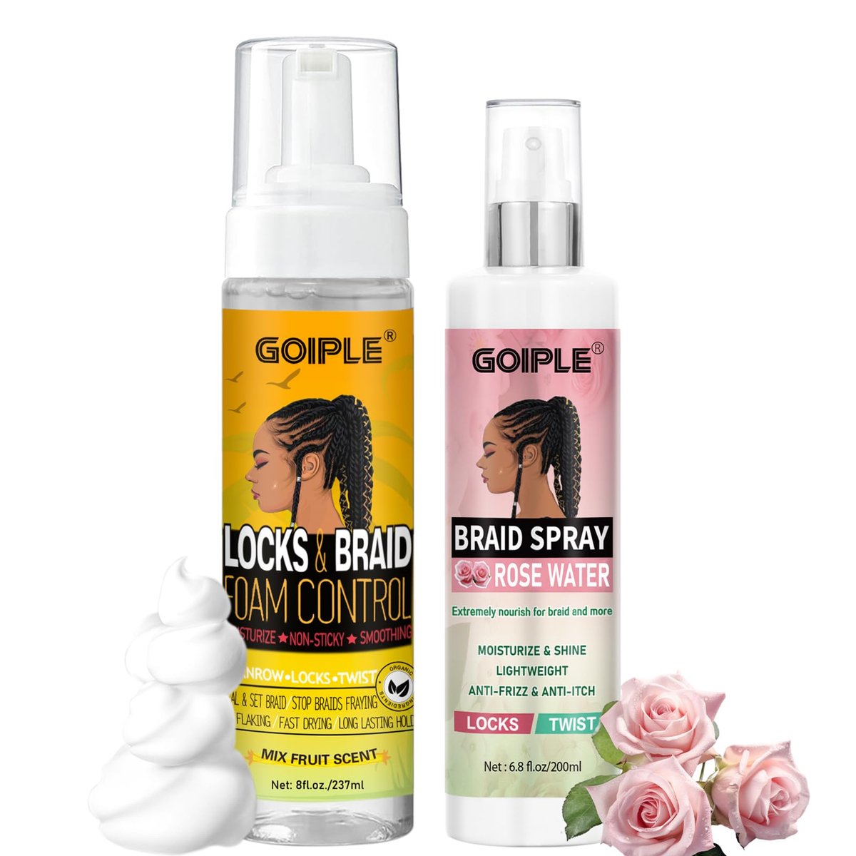 Braid Foam Control Mousse - Haarbraidschaum für Twists, Locs und Braids, leichtes Braid Spray mit Rosenminze für Dreads, Dreadlocks und Locks, Rosenwasser bei juckender Kopfhaut (2er-Pack)