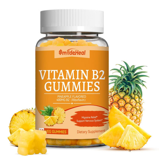 SmildeHeal Vitamin B2 Gummis mit Riboflavin 400 mg & Magnesium – Vegan, 60 Stück – Für Erwachsene zur Migräne Linderung und Unterstützung des Nervensystems