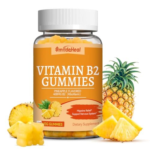 SmildeHeal Vitamin B2 Gummis mit Riboflavin 400 mg & Magnesium – Vegan, 60 Stück – Für Erwachsene zur Migräne Linderung und Unterstützung des Nervensystems