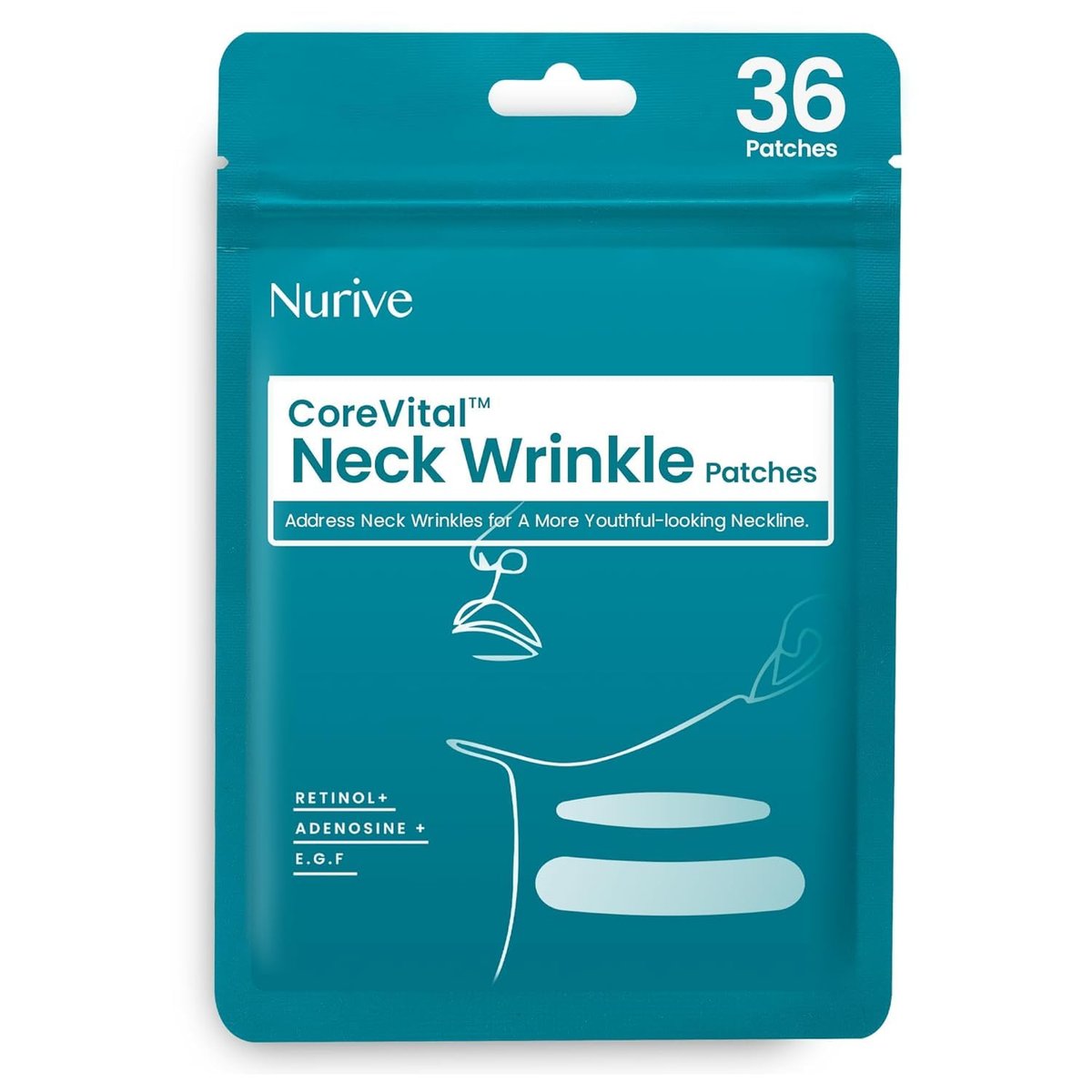 NURIVE Advanced Anti-Falten-Pflaster 60 Stück – Für Lachfalten, Stirnfalten, Hals – Unsichtbare Gesichts-Patches mit Retinol & Kollagen – Koreanische Hautpflege (Medium/Hals)