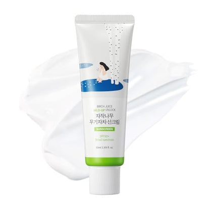 ROUND LAB Birch Juice Mild-up Sonnenschutz SPF 50+ 1,69 Fl Oz | Mineralischer Zinkoxid-Sonnenschutz für empfindliche Haut, kontrolliert Öl und Talg, Koreanische Sonnencreme