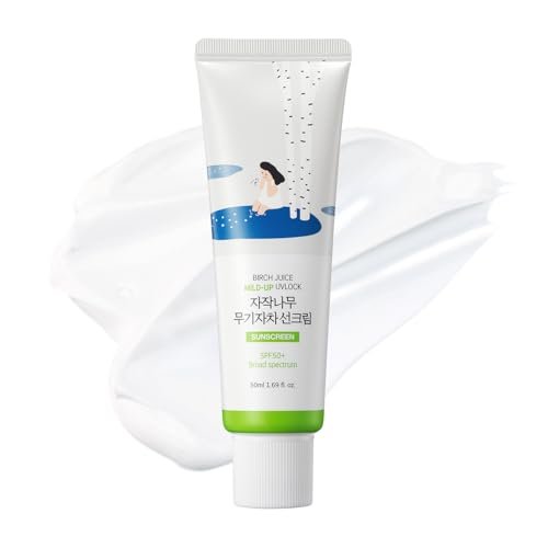 ROUND LAB Birch Juice Mild-up Sonnenschutz SPF 50+ 1,69 Fl Oz | Mineralischer Zinkoxid-Sonnenschutz für empfindliche Haut, kontrolliert Öl und Talg, Koreanische Sonnencreme
