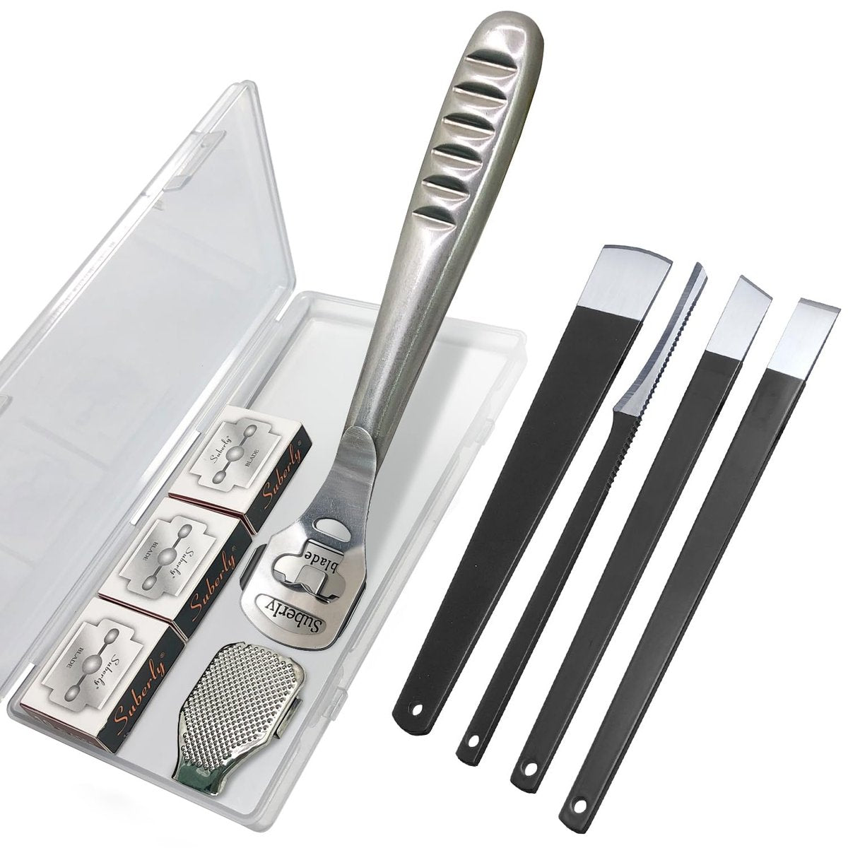 36-teiliges Hornhautentferner-Set für die Füße – Edelstahl-Fußfeile mit 30 Klingen & 4 Pediküremessern – Professionelle Hornhautentfernung für trockene und nasse Füße