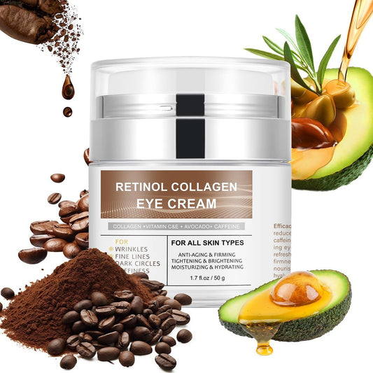 Augencreme mit Retinol & Kollagen gegen Falten, Avocado zur Feuchtigkeitsversorgung, Koffein und Vitamin C gegen dunkle Augenringe und Schwellungen, Feuchtigkeitscreme für Frauen, pflegende Anti-Aging-Creme