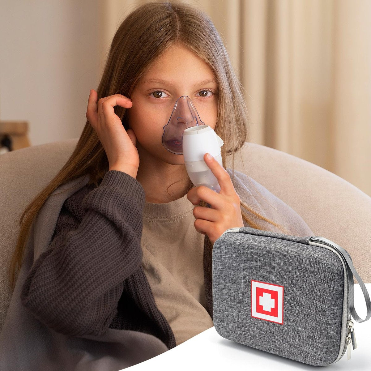 Schutzhülle für tragbaren Vernebler, Reise-Medizintasche mit Hartschale für Inhaliergerät, Masken, Asthma-Zubehör, Notfall-Medikamenten-Aufbewahrungstasche für Kinder und Erwachsene (Grau)