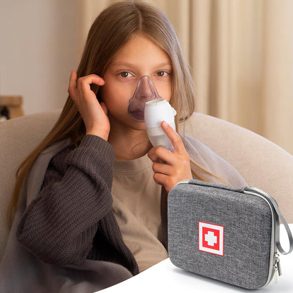 Schutzhülle für tragbaren Vernebler, Reise-Medizintasche mit Hartschale für Inhaliergerät, Masken, Asthma-Zubehör, Notfall-Medikamenten-Aufbewahrungstasche für Kinder und Erwachsene (Grau)
