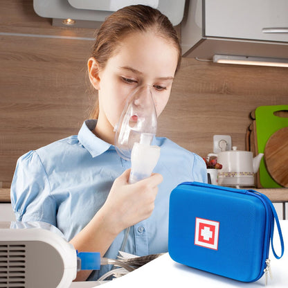Schutzhülle für tragbaren Vernebler, Reise-Medizintasche mit Hartschale für Inhalator-Spacer, Masken, Asthma-Zubehör, Notfall-Medikamenten-Aufbewahrungstasche für Kinder und Erwachsene (Blau)