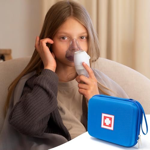 Schutzhülle für tragbaren Vernebler, Reise-Medizintasche mit Hartschale für Inhalator-Spacer, Masken, Asthma-Zubehör, Notfall-Medikamenten-Aufbewahrungstasche für Kinder und Erwachsene (Blau)