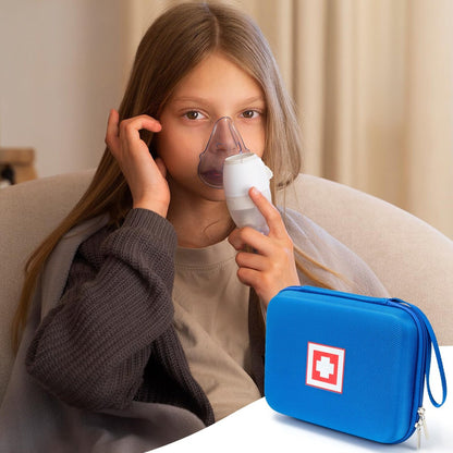 Schutzhülle für tragbaren Vernebler, Reise-Medizintasche mit Hartschale für Inhalator-Spacer, Masken, Asthma-Zubehör, Notfall-Medikamenten-Aufbewahrungstasche für Kinder und Erwachsene (Blau)