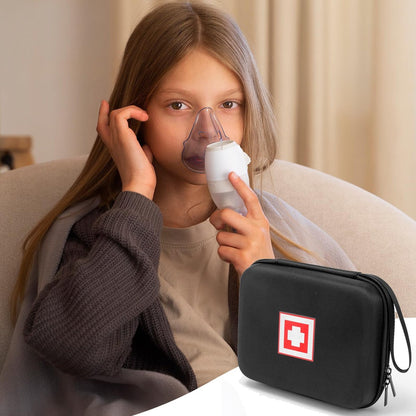 Schutzhülle für tragbaren Vernebler, Reise-Medizintasche mit Hartschale für Inhaliergerät, Masken, Asthma-Zubehör, Notfall-Medikamenten-Aufbewahrungstasche für Kinder und Erwachsene (Schwarz)