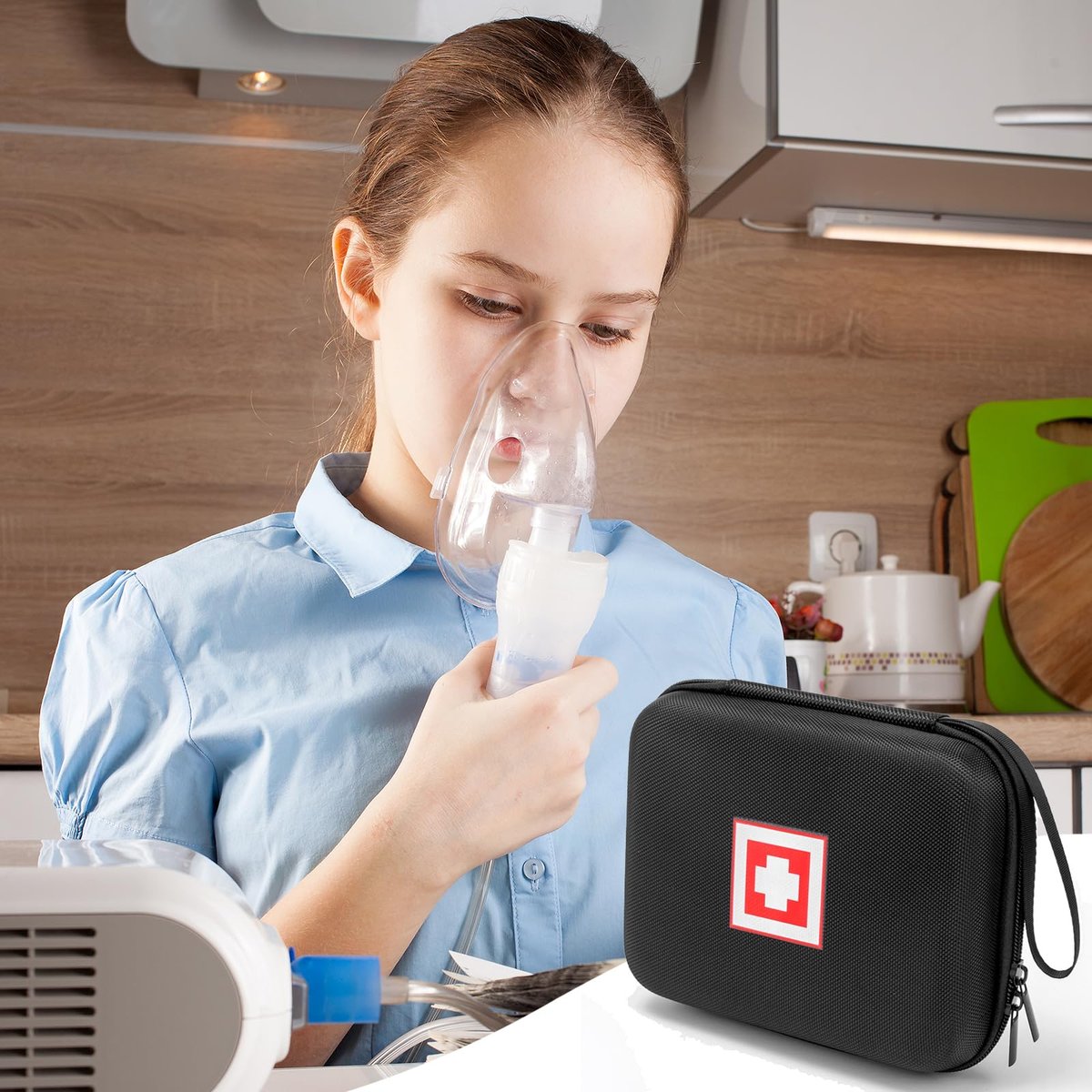 Schutzhülle für tragbaren Vernebler, Reise-Medizintasche mit Hartschale für Inhaliergerät, Masken, Asthma-Zubehör, Notfall-Medikamenten-Aufbewahrungstasche für Kinder und Erwachsene (Schwarz)