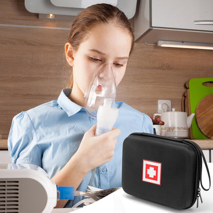 Schutzhülle für tragbaren Vernebler, Reise-Medizintasche mit Hartschale für Inhaliergerät, Masken, Asthma-Zubehör, Notfall-Medikamenten-Aufbewahrungstasche für Kinder und Erwachsene (Schwarz)