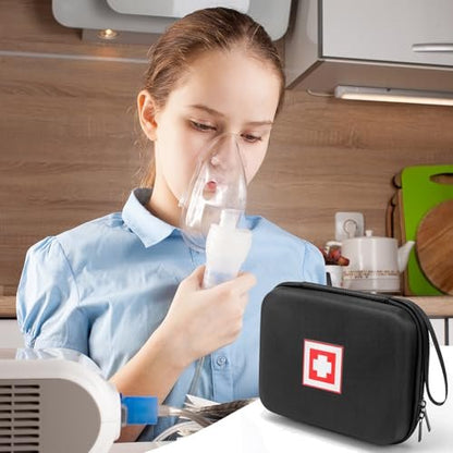 Schutzhülle für tragbaren Vernebler, Reise-Medizintasche mit Hartschale für Inhaliergerät, Masken, Asthma-Zubehör, Notfall-Medikamenten-Aufbewahrungstasche für Kinder und Erwachsene (Schwarz)