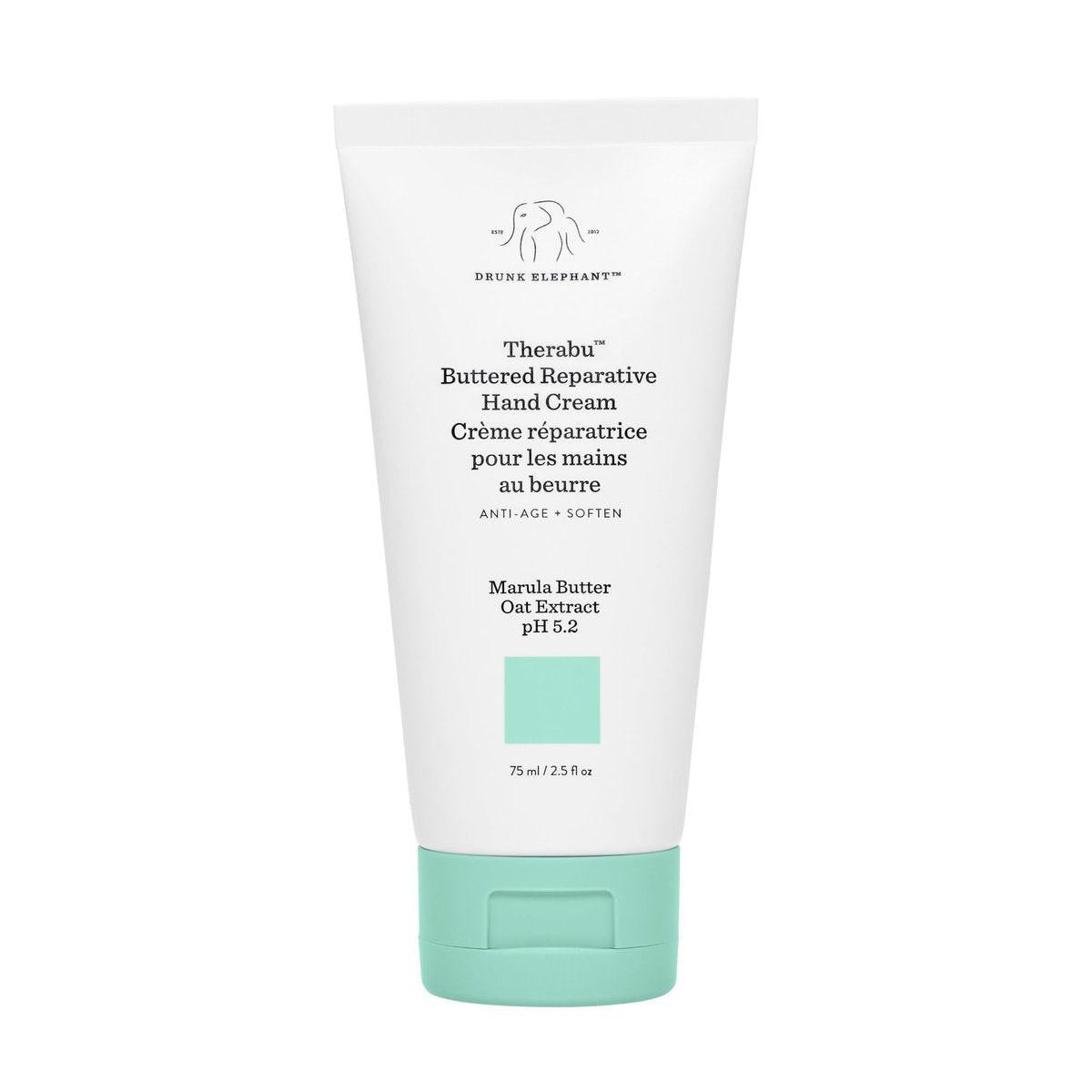 Drunk Elephant Therabu Buttered Reparative Hand Cream 75 ml – Feuchtigkeitsspendende Handlotion, saubere klinische Hautpflege, tierversuchsfrei, dermatologisch getestet, ohne ätherische Öle, Silikone und Duftstoffe