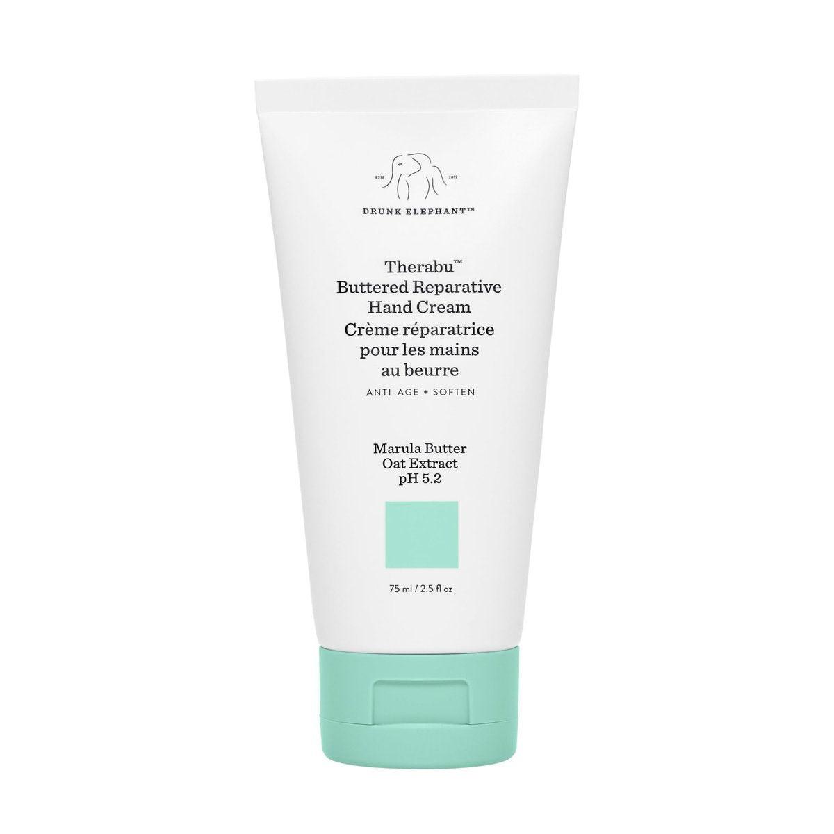 Drunk Elephant Therabu Buttered Reparative Hand Cream 75 ml – Feuchtigkeitsspendende Handlotion, saubere klinische Hautpflege, tierversuchsfrei, dermatologisch getestet, ohne ätherische Öle, Silikone und Duftstoffe