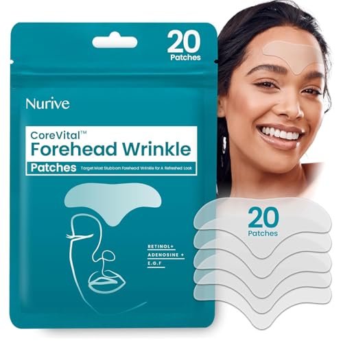 NURIVE Advanced Faltenpflaster 20 Stück – Smile Line, Stirnfalten, Frown Line – Unsichtbare Gesichtspflaster über Nacht mit Retinol & Kollagen (Groß (Stirn))