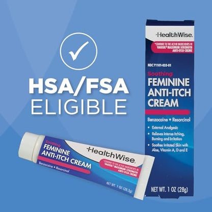 HealthWise Feminine Anti-Itch Creme | Beruhigende Linderung bei Juckreiz | Aloe, Vitamin A, D und E | Reizlinderung | Vagicaine | 28 g | Äußeres Analgetikum