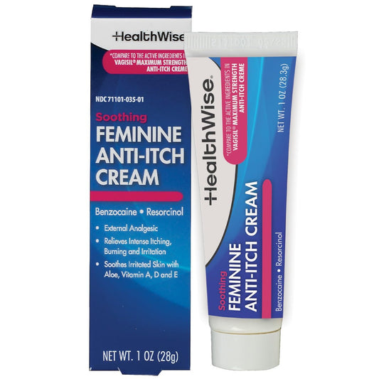 HealthWise Feminine Anti-Itch Creme | Beruhigende Linderung bei Juckreiz | Aloe, Vitamin A, D und E | Reizlinderung | Vagicaine | 28 g | Äußeres Analgetikum