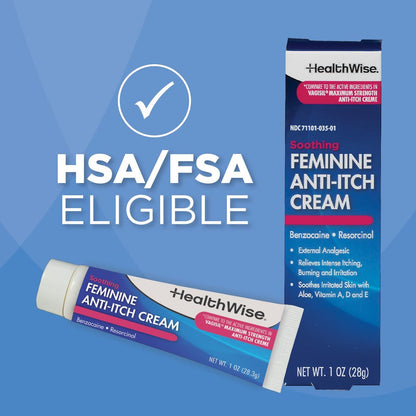 HealthWise Feminine Anti-Itch Creme | Beruhigende Linderung bei Juckreiz | Aloe, Vitamin A, D und E | Reizlinderung | Vagicaine | 28 g | Äußeres Analgetikum