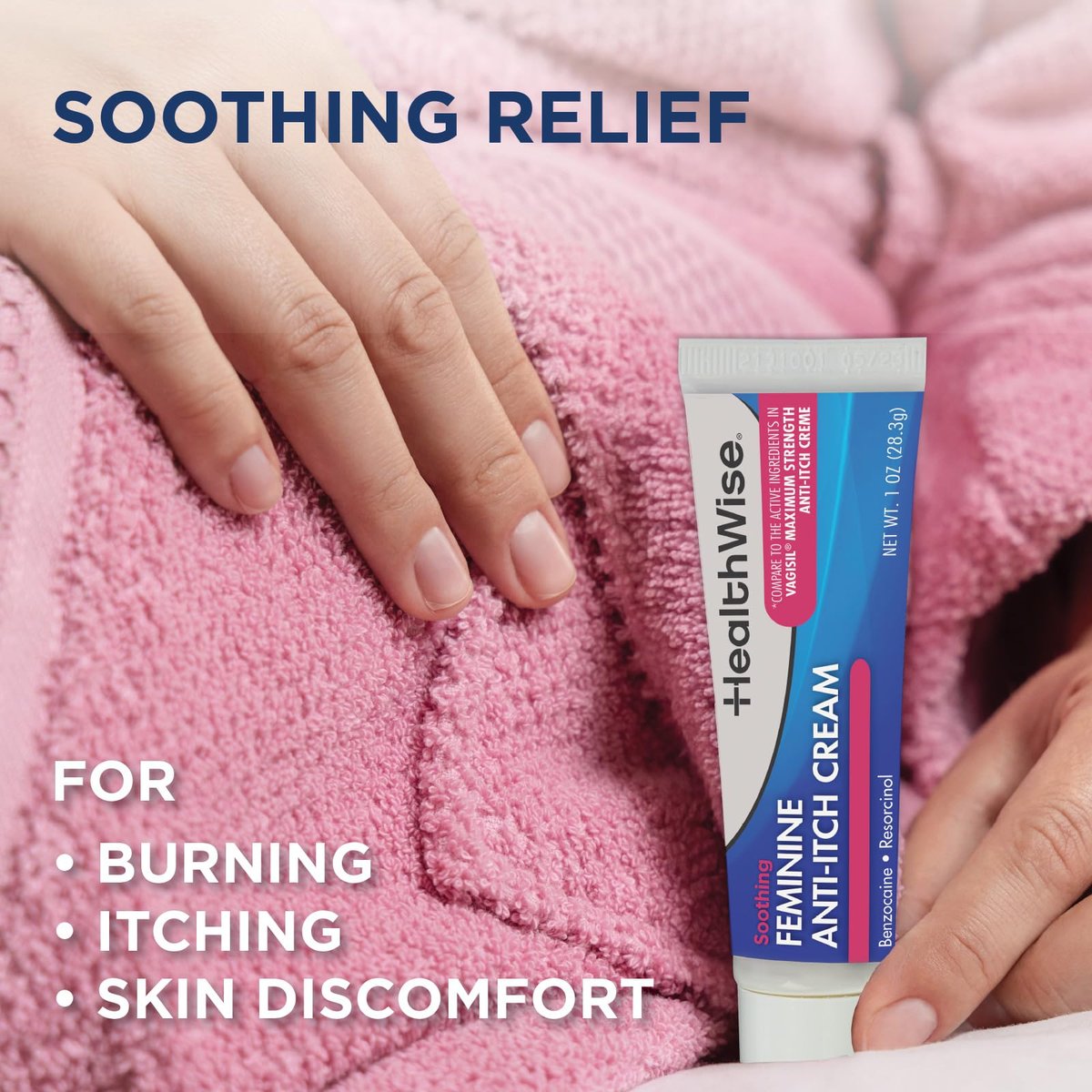 HealthWise Feminine Anti-Itch Creme | Beruhigende Linderung bei Juckreiz | Aloe, Vitamin A, D und E | Reizlinderung | Vagicaine | 28 g | Äußeres Analgetikum