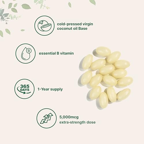 Micro Ingredients Biotin 5.000 mcg | 365 Weichkapseln mit Virgin Kokosnussöl, Schnelle Freisetzung, Jahresvorrat | Unterstützt gesundes Haar, Haut & Nägel | Nicht-GMO, Ohne Gluten