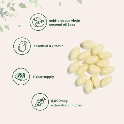 Micro Ingredients Biotin 5.000 mcg | 365 Weichkapseln mit Virgin Kokosnussöl, Schnelle Freisetzung, Jahresvorrat | Unterstützt gesundes Haar, Haut & Nägel | Nicht-GMO, Ohne Gluten