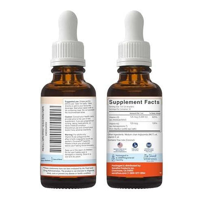 Sandhu's Vitamin D3 K2 Tropfen für Erwachsene | 5000 IE D3 flüssig, 120 µg K2 Nahrungsergänzungsmittel 1 Fl Oz (1er-Pack) | D3K2 unterstützt optimale Aufnahme, Energie, Immunsystem, Muskelfunktion für Männer & Frauen