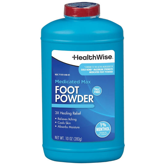 HealthWise Medicated Maximum Strength Fußpuder – 1% Menthol, Talkumfrei, Juckreizstillend, Feuchtigkeitsabsorbierend, 283 g