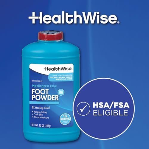HealthWise Medicated Maximum Strength Fußpuder – 1% Menthol, Talkumfrei, Juckreizstillend, Feuchtigkeitsabsorbierend, 283 g