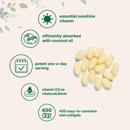 Micro Ingredients Vitamin D3 10.000 IE, 400 Weichkapseln | Mit Virgin Kokosöl | Cholecalciferol | Für Knochen, Immunsystem & Herz | Leicht zu schlucken, Nicht-GVO
