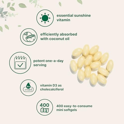 Micro Ingredients Vitamin D3 10.000 IE, 400 Weichkapseln | Mit Virgin Kokosöl | Cholecalciferol | Für Knochen, Immunsystem & Herz | Leicht zu schlucken, Nicht-GVO