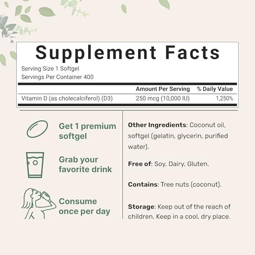 Micro Ingredients Vitamin D3 10.000 IE, 400 Weichkapseln | Mit Virgin Kokosöl | Cholecalciferol | Für Knochen, Immunsystem & Herz | Leicht zu schlucken, Nicht-GVO