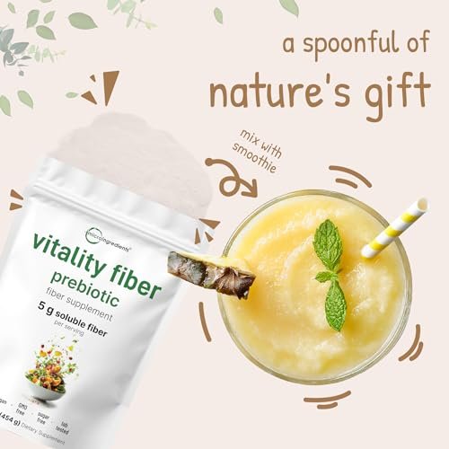 Micro Ingredients Vitality Prebiotische Faserpulver, 450g | Einfach zu mischendes Pulver für Verdauungs- und Darmgesundheit | Tägliches präbiotisches lösliches Ballaststoffpräparat für Frauen und Männer | Ungeschmackvoll, zuckerfrei & vegan