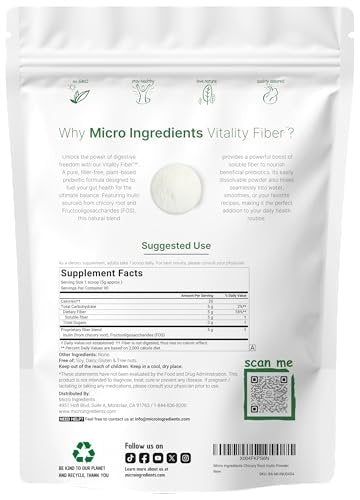 Micro Ingredients Vitality Prebiotische Faserpulver, 450g | Einfach zu mischendes Pulver für Verdauungs- und Darmgesundheit | Tägliches präbiotisches lösliches Ballaststoffpräparat für Frauen und Männer | Ungeschmackvoll, zuckerfrei & vegan