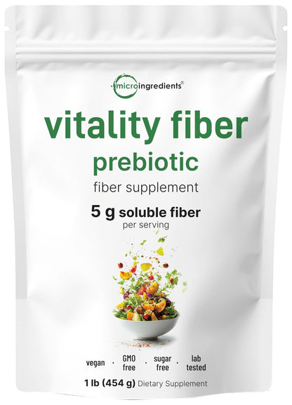 Micro Ingredients Vitality Prebiotische Faserpulver, 450g | Einfach zu mischendes Pulver für Verdauungs- und Darmgesundheit | Tägliches präbiotisches lösliches Ballaststoffpräparat für Frauen und Männer | Ungeschmackvoll, zuckerfrei & vegan
