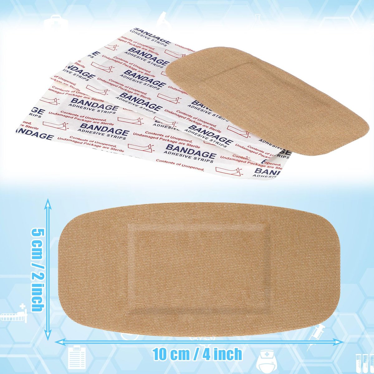 Sinmoe 200 Stück Große Pflaster Bulk Flexibler Stoffverband zur Wundversorgung und zum Schutz von Wunden, 5 x 10 cm / 2 x 4 Zoll