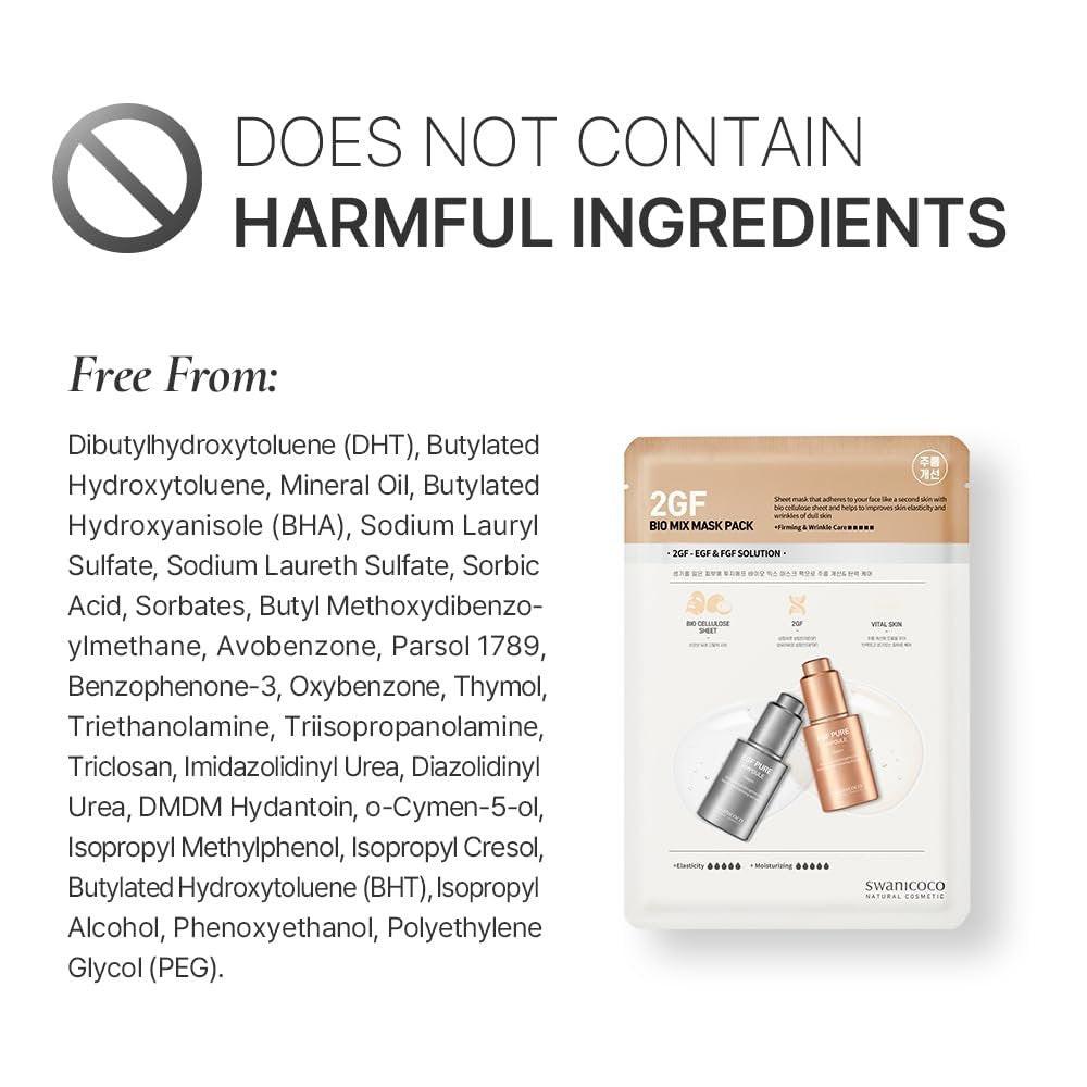 SWANICOCO Schwangerschaftssichere 2GF Bio-Gel-Gesichtsmaske – Feuchtigkeitsspendend, Straffend & Hautglättend mit EGF & FGF (10 Blätter)
