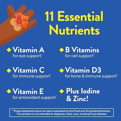 L’il Critters Gummy Vites ohne Zuckerzusatz – Tägliches Gummimultivitamin für Kleinkinder & Kinder ab 2 Jahren, mit Vitamin C & D3 für das Immunsystem, Erdbeer- und Orangen-Geschmack, 100 Gummis