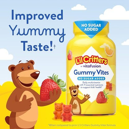 L’il Critters Gummy Vites ohne Zuckerzusatz – Tägliches Gummimultivitamin für Kleinkinder & Kinder ab 2 Jahren, mit Vitamin C & D3 für das Immunsystem, Erdbeer- und Orangen-Geschmack, 100 Gummis