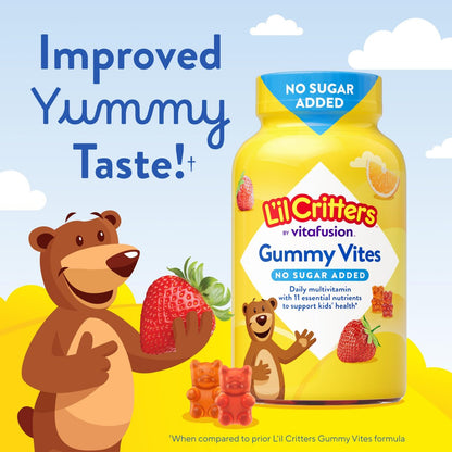 L’il Critters Gummy Vites ohne Zuckerzusatz – Tägliches Gummimultivitamin für Kleinkinder & Kinder ab 2 Jahren, mit Vitamin C & D3 für das Immunsystem, Erdbeer- und Orangen-Geschmack, 100 Gummis