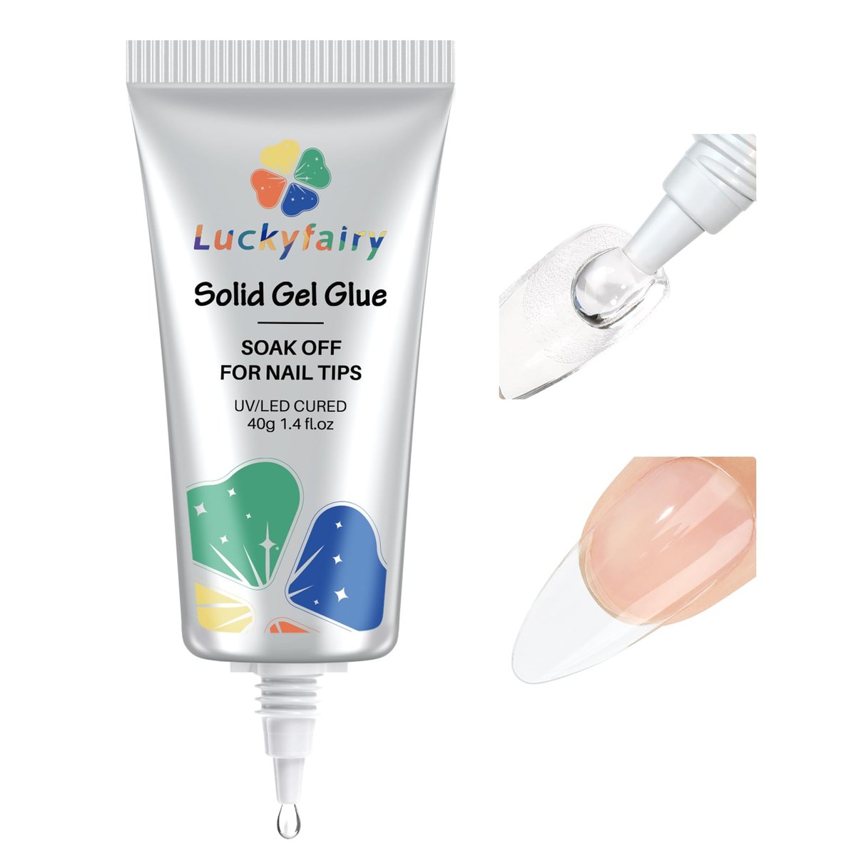 Luckyfairy 40ml Superstarker Nagelkleber – weiches festes Gel für Press-Ons & Acrylnägel, klebefrei, benötigt Lampenaushärtung, langlebig & haltbar