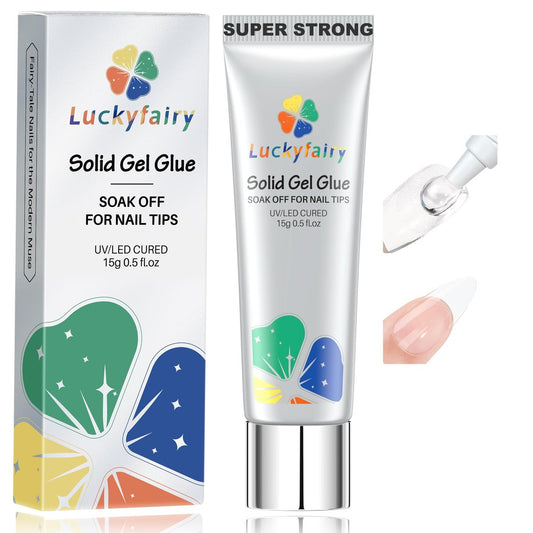 Luckyfairy Nagelkleber Gel für Nageltipps – Superstarker fester Gelkleber, UV-Lichthärtung erforderlich, 15 ml, abziehbarer weicher Haftkleber für Acrylnägel, Nagelverlängerungen, Kunstnägel