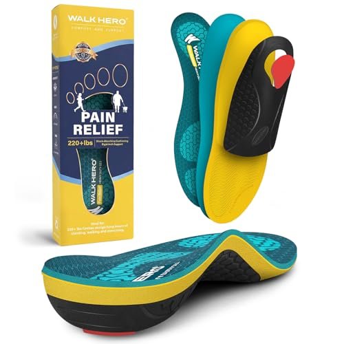WalkHero Starke Plantarfasziitis Einlagen für Schwerlast, 220+ lbs Starke Fußgewölbeunterstützung, Orthopädische Einlagen zur Schmerzlinderung, Arbeitsschuheinlagen (Herren 7-7.5 | Damen 9-9.5, Korallengrün)
